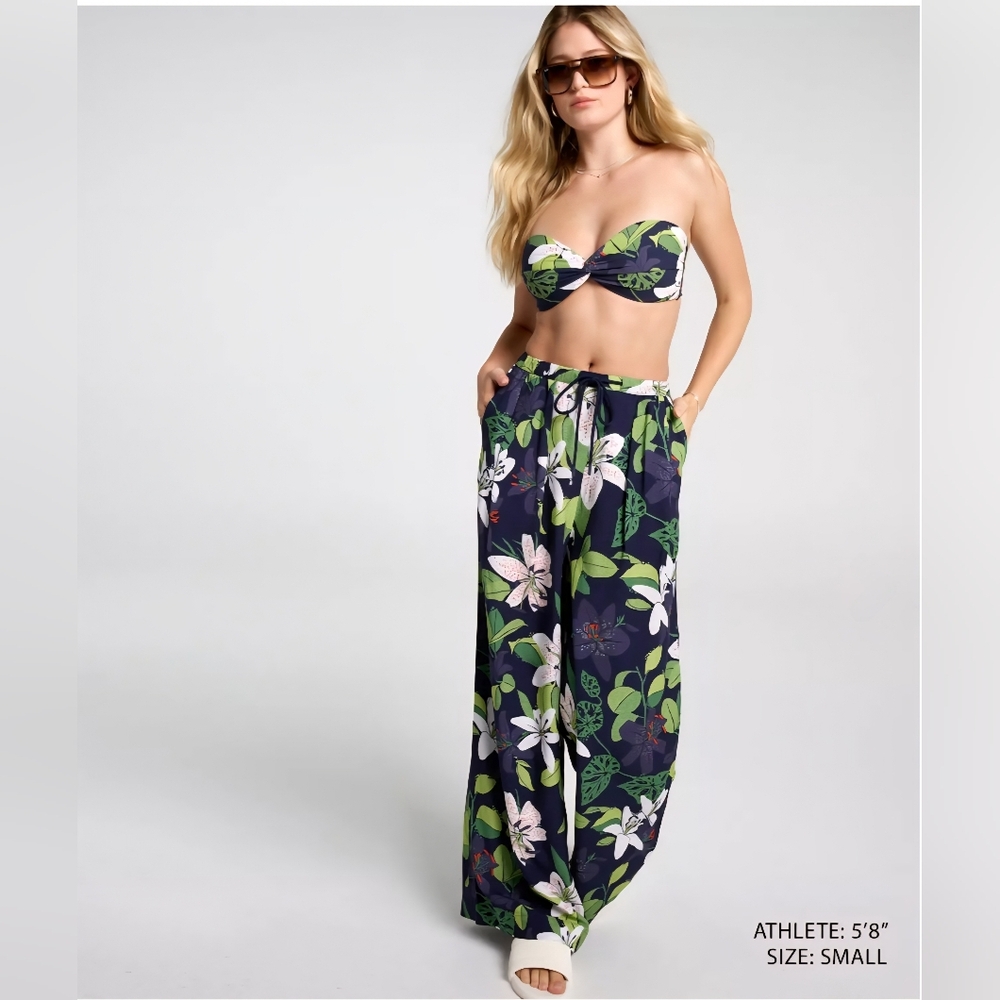 CALIA by Carrie Underwood Pleated Floral Wide Leg Swim Pants - NWT